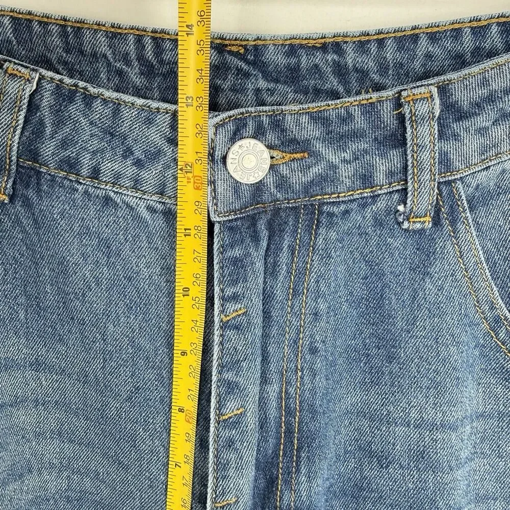 Women’s Blue Denim Barrel Leg Jeans Size 12 High Rise Wide Leg Trendy - Picture 13 of 16